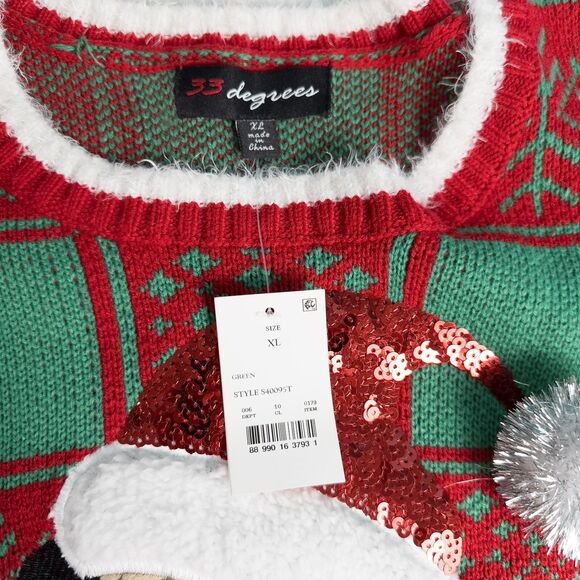 33 Degrees Pug Dog Ugly Christmas Sweater Womens XL Sequins Jingle Bells Holiday - Picture 5 of 16
